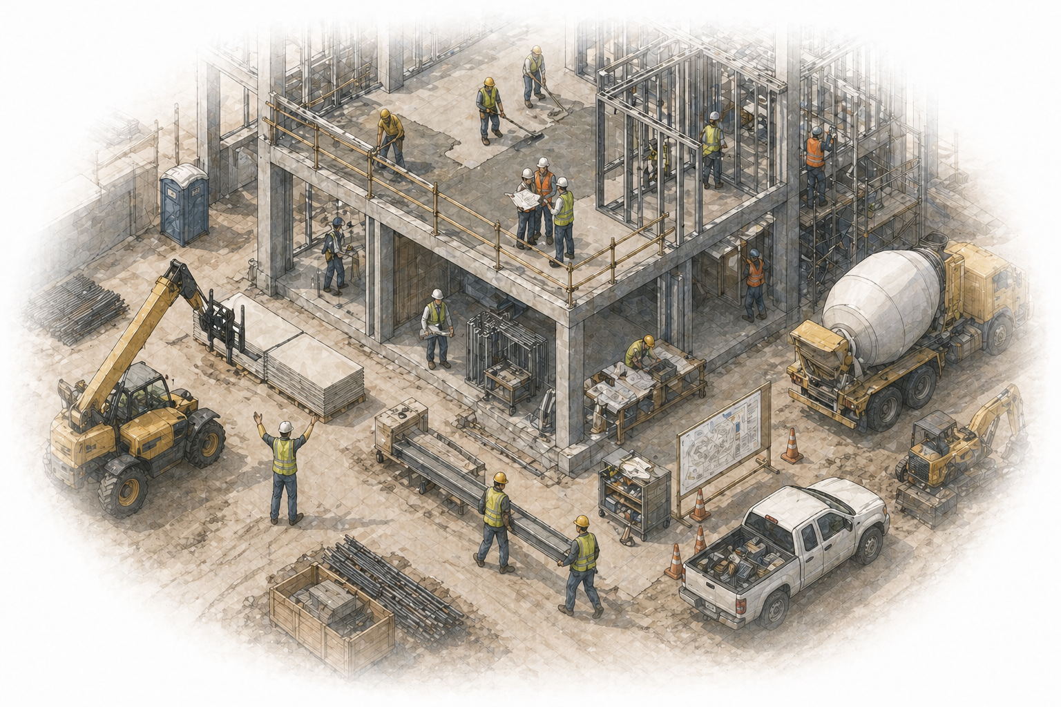 Illustration of construction builders